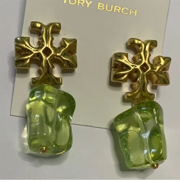 Tory Burch Roxanne clear green crystal stone drop earrings - Picture 6 of 6